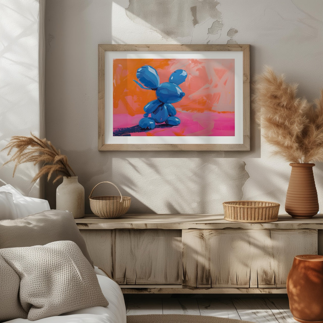 Playful Abstract Blue Balloon Bunny - Rolled Poster Wall Art Print - House Prints