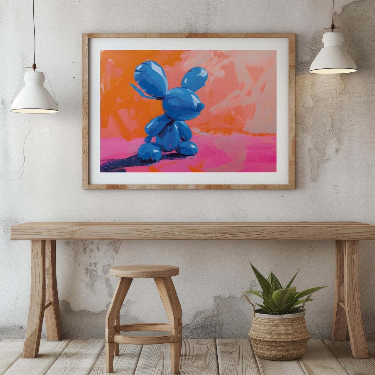 Playful Abstract Blue Balloon Bunny - Rolled Poster Wall Art Print - House Prints