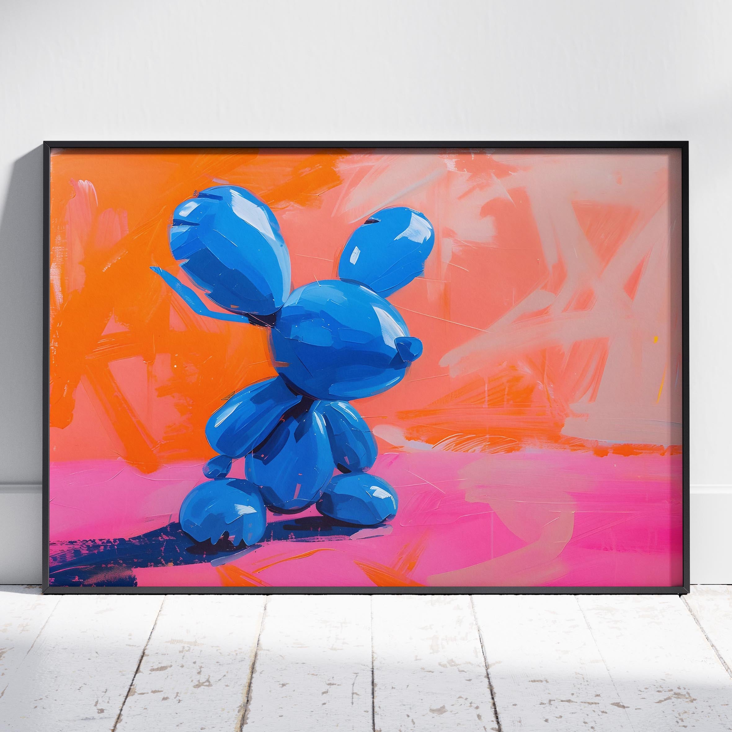 Playful Abstract Blue Balloon Bunny - Rolled Poster Wall Art Print | House Prints