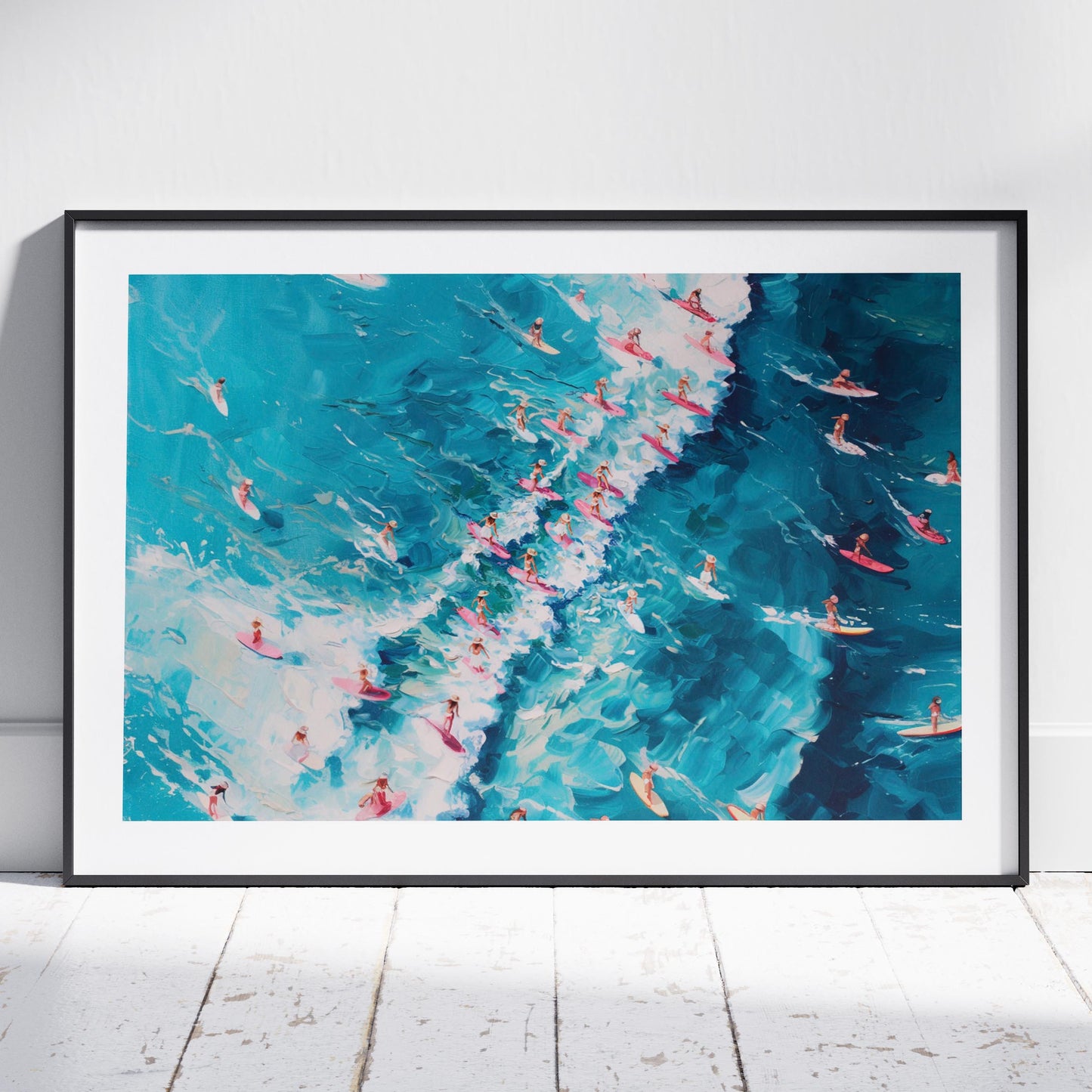 Surfers Dancing on Blue Ocean Waves - Rolled Poster Wall Art Print - House Prints