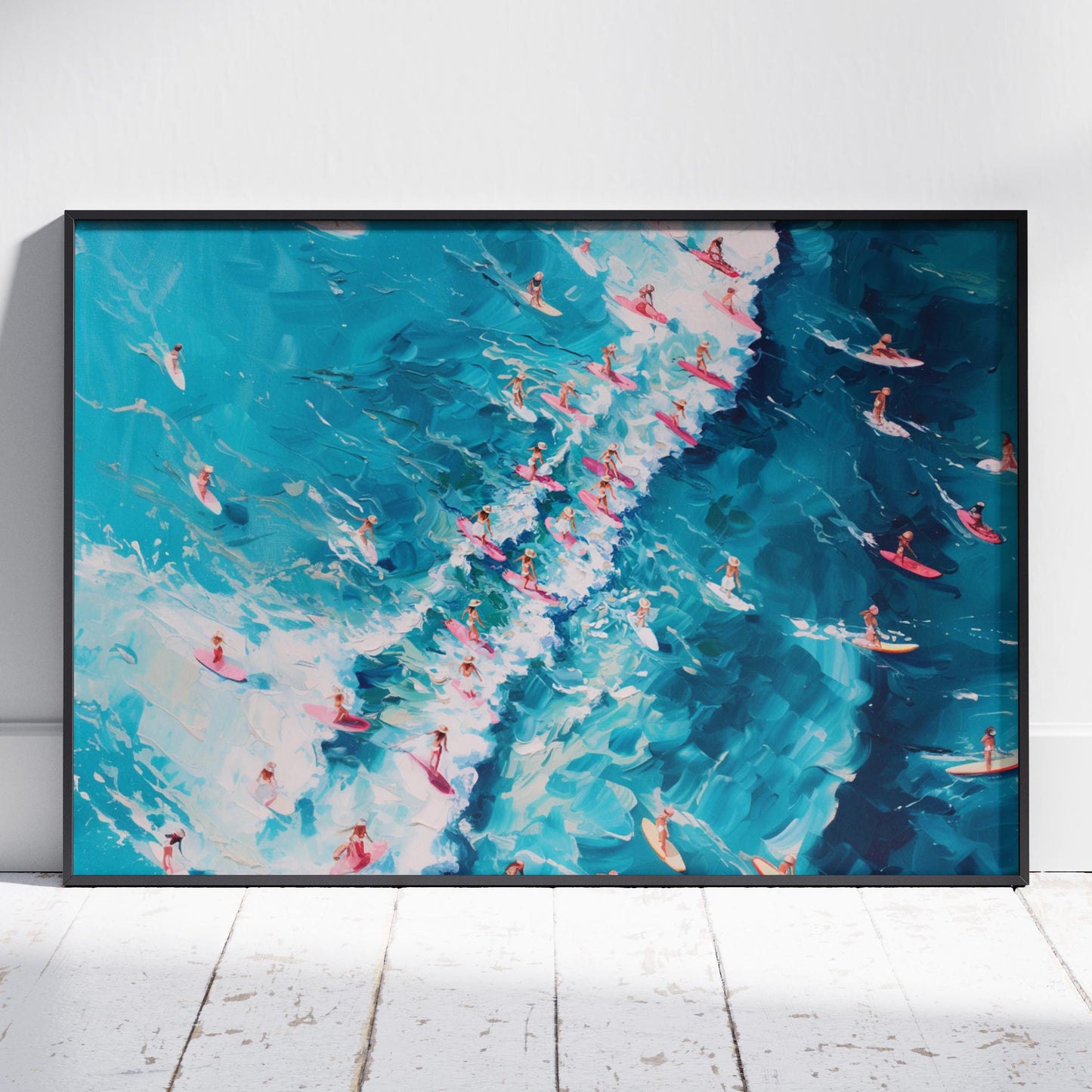 Surfers Dancing on Blue Ocean Waves - Rolled Poster Wall Art Print - House Prints
