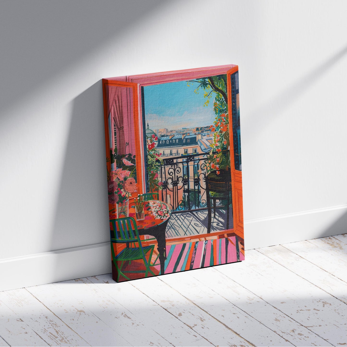 Parisian Balcony in Bloom - Framed Canvas Wall Art Print - House Prints