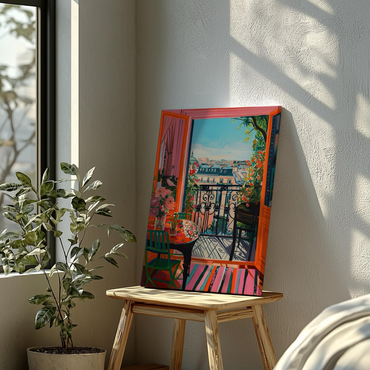Parisian Balcony in Bloom - Framed Canvas Wall Art Print - House Prints