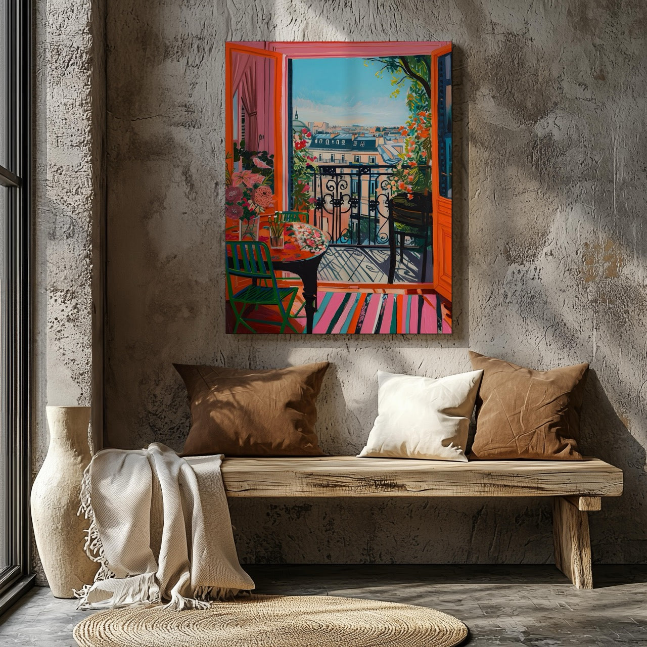 Parisian Balcony in Bloom - Framed Canvas Wall Art Print - House Prints