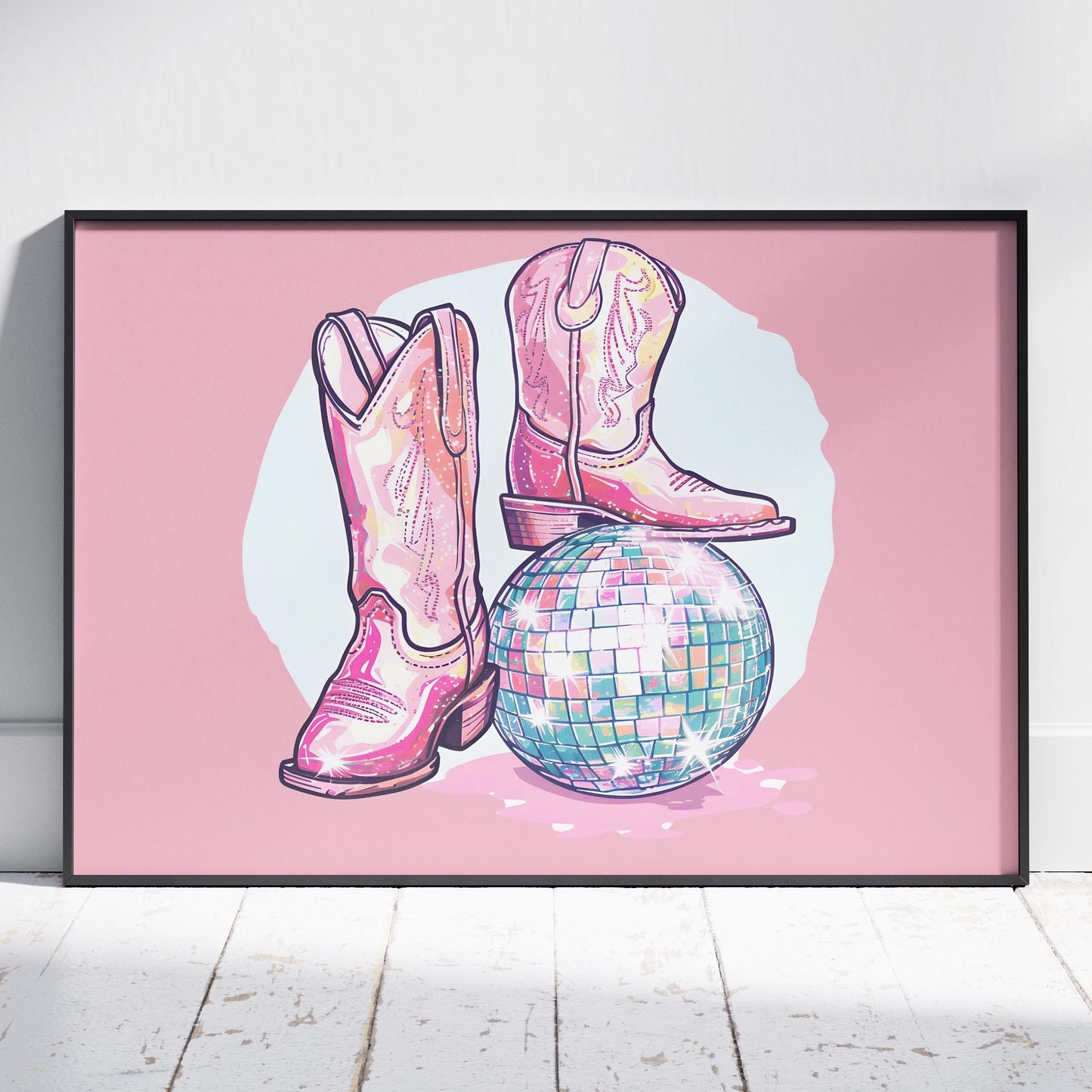 Disco Ball and Cowgirl Boots - Rolled Poster Wall Art Print - House Prints