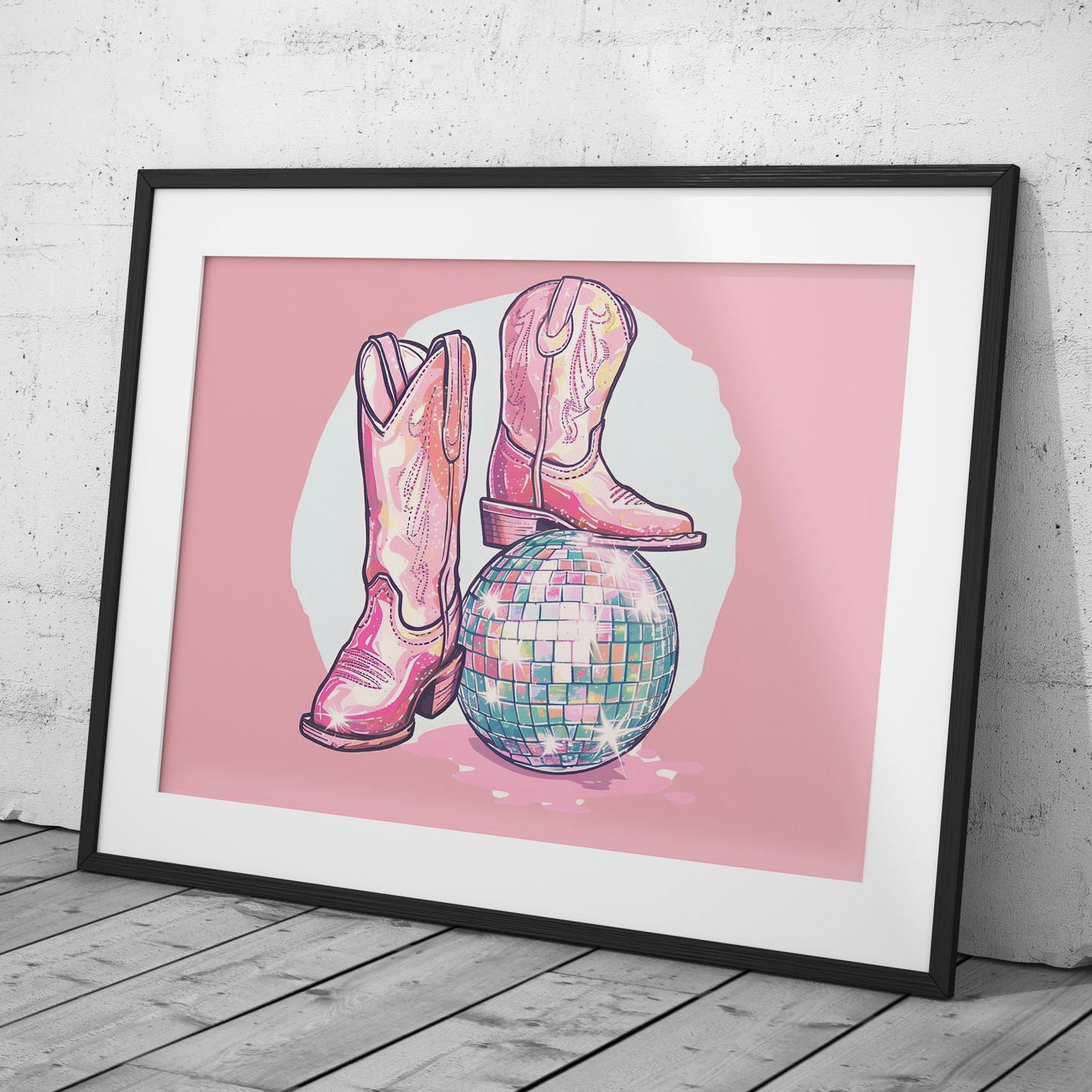 Disco Ball and Cowgirl Boots - Rolled Poster Wall Art Print - House Prints