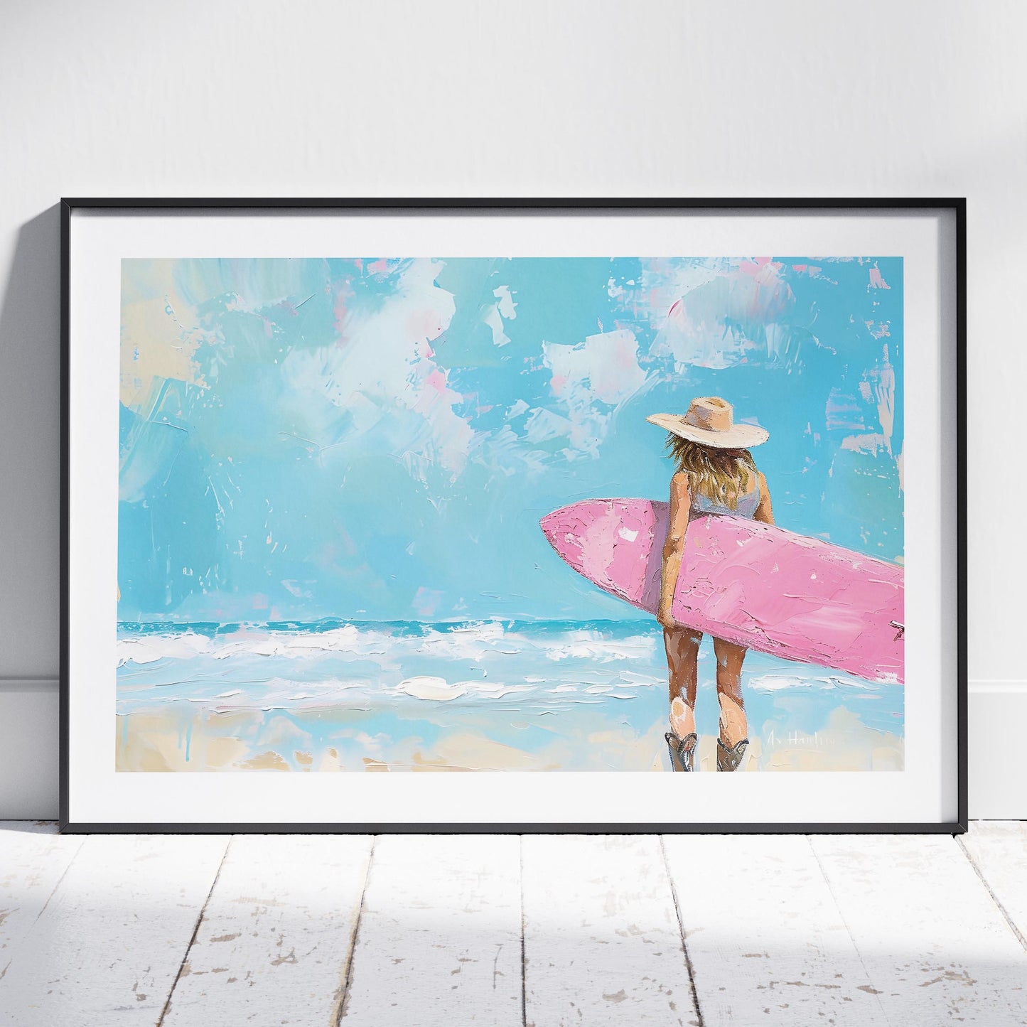 Surfboard Beach Dreams in Pink Hues - Rolled Poster Wall Art Print - House Prints