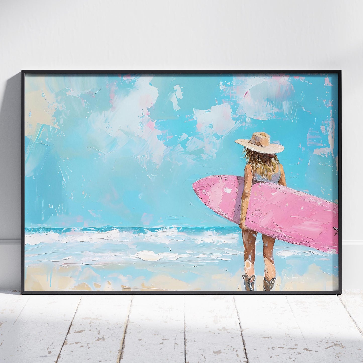 Surfboard Beach Dreams in Pink Hues - Rolled Poster Wall Art Print - House Prints