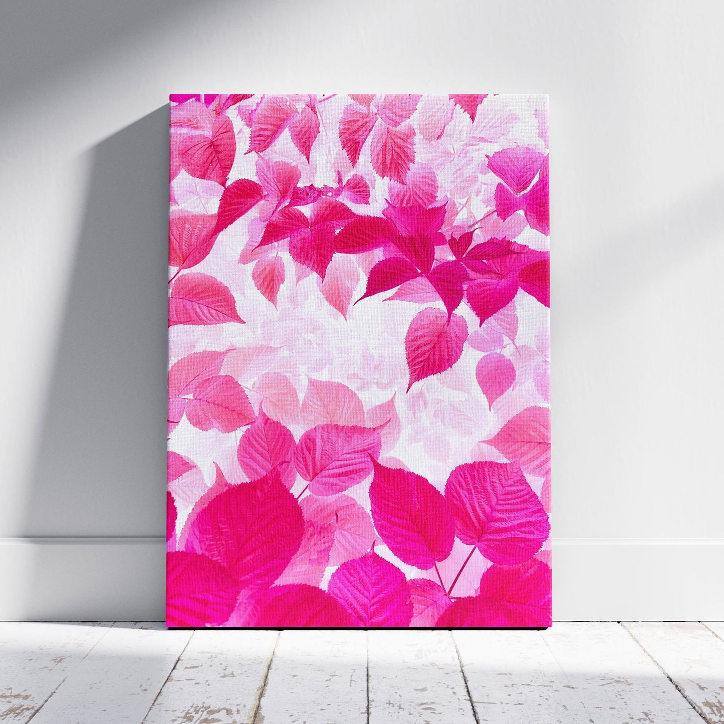 Abstract Bright Pink Floral Leaves - Framed Canvas Wall Art Print - House Prints