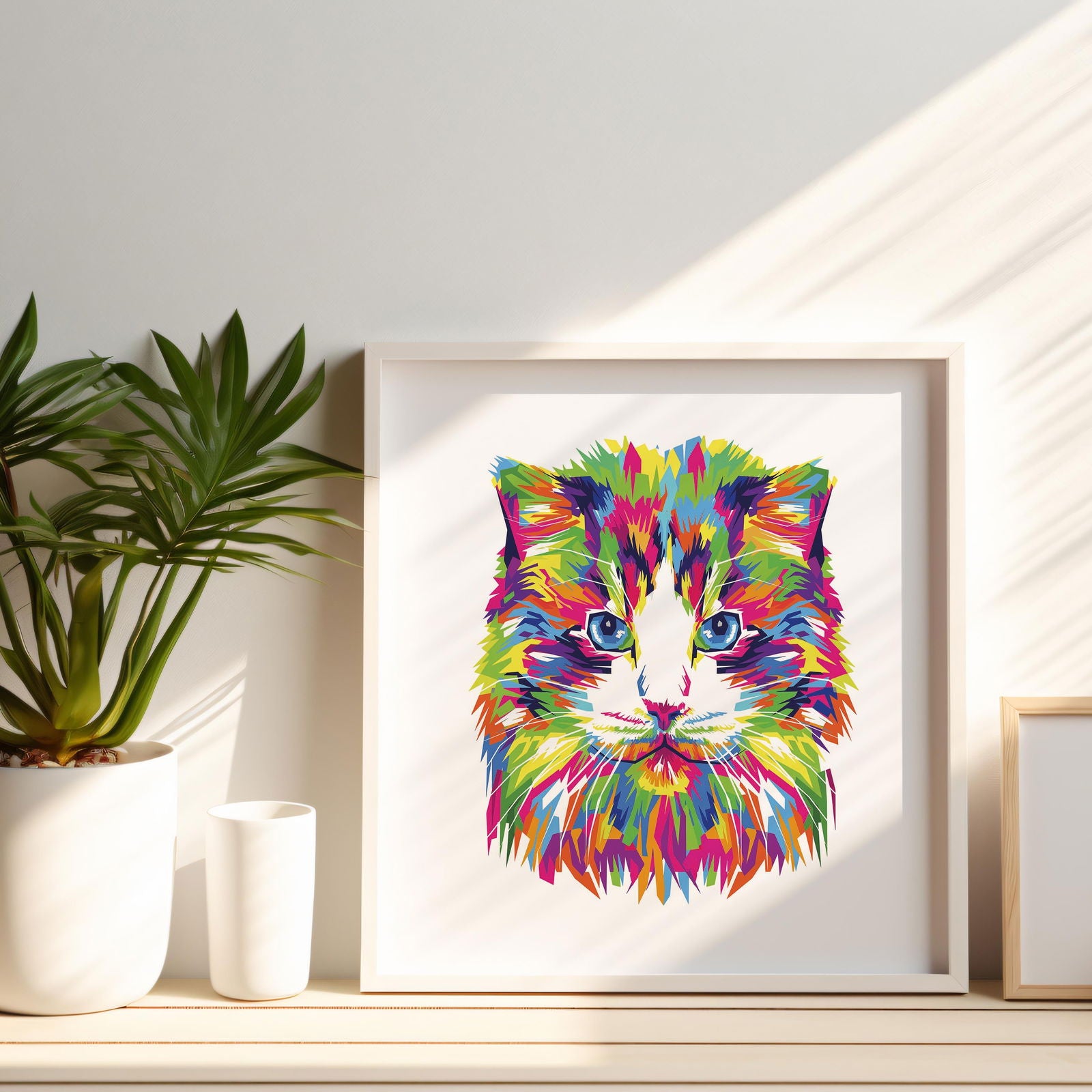Abstract Colourful Rainbow Cat - Rolled Poster Wall Art Print | House Prints
