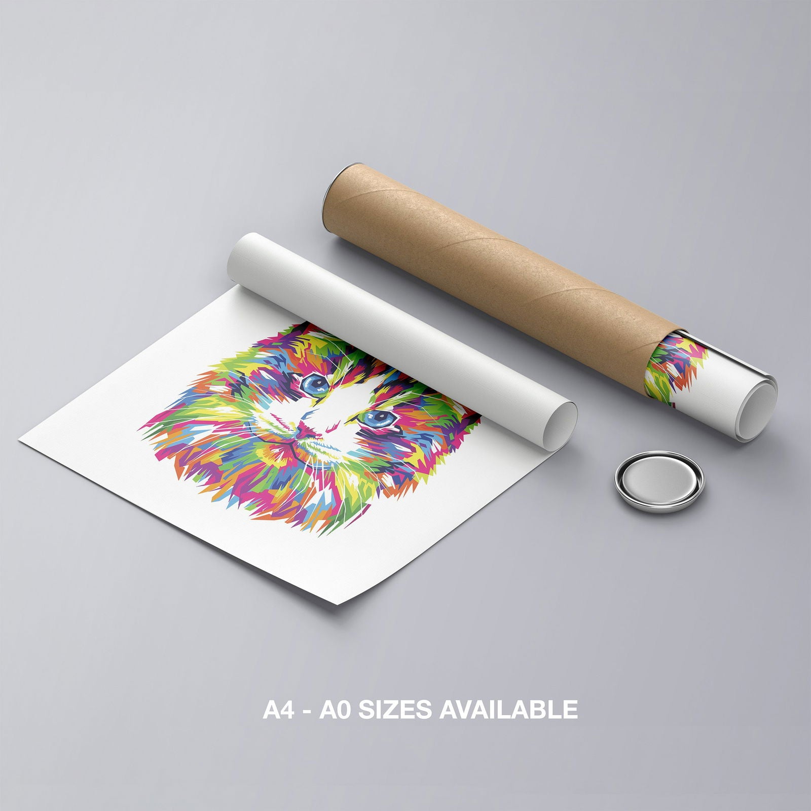 Abstract Colourful Rainbow Cat - Rolled Poster Wall Art Print | House Prints