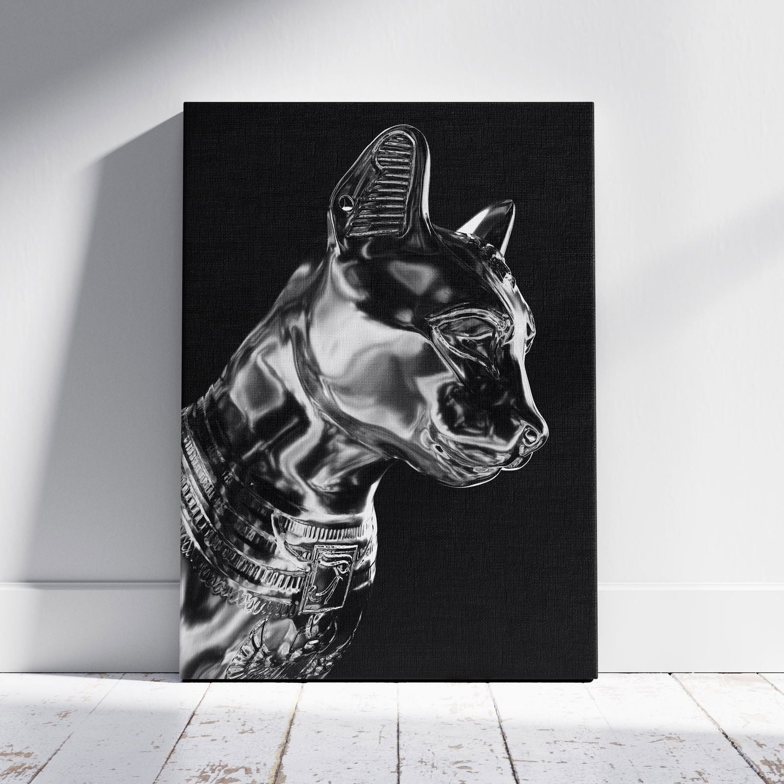 Black & Silver Chrome Sphynx Statue - Framed Canvas Wall Art Print | House Prints