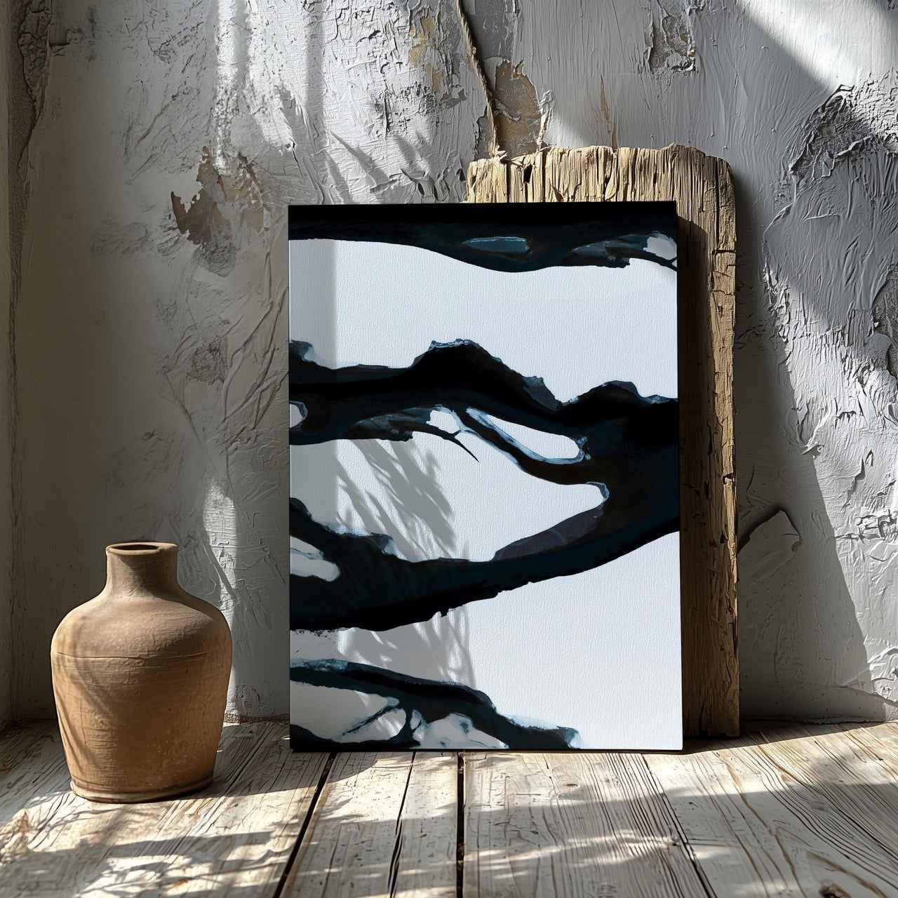 Black & White Abstract Ice Break - Framed Canvas Wall Art Print - House Prints
