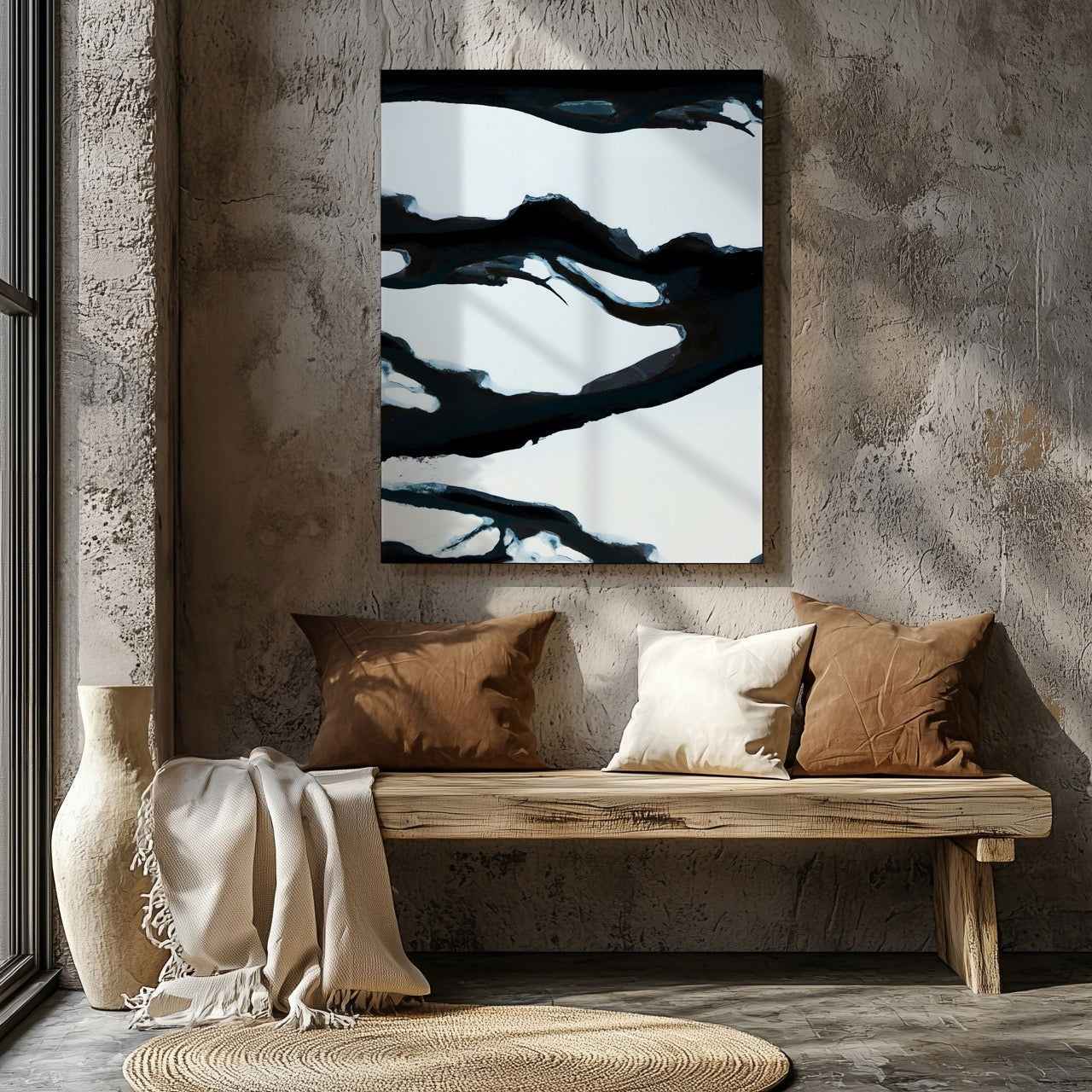 Black & White Abstract Ice Break - Framed Canvas Wall Art Print - House Prints
