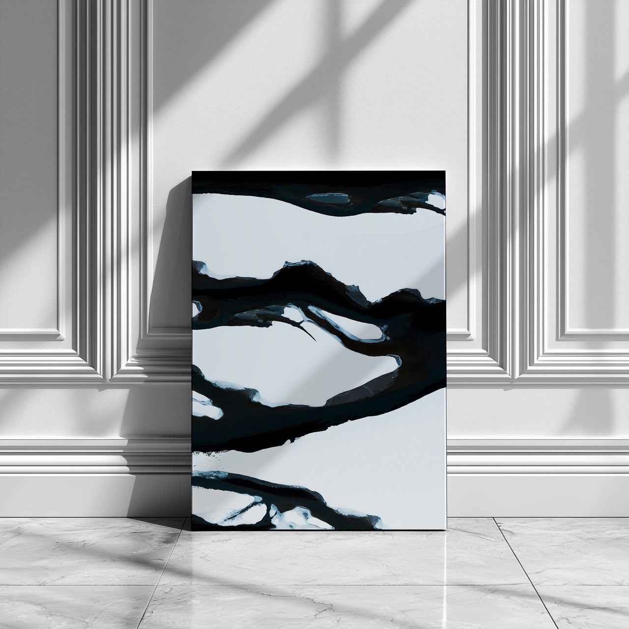 Black & White Abstract Ice Break - Framed Canvas Wall Art Print - House Prints
