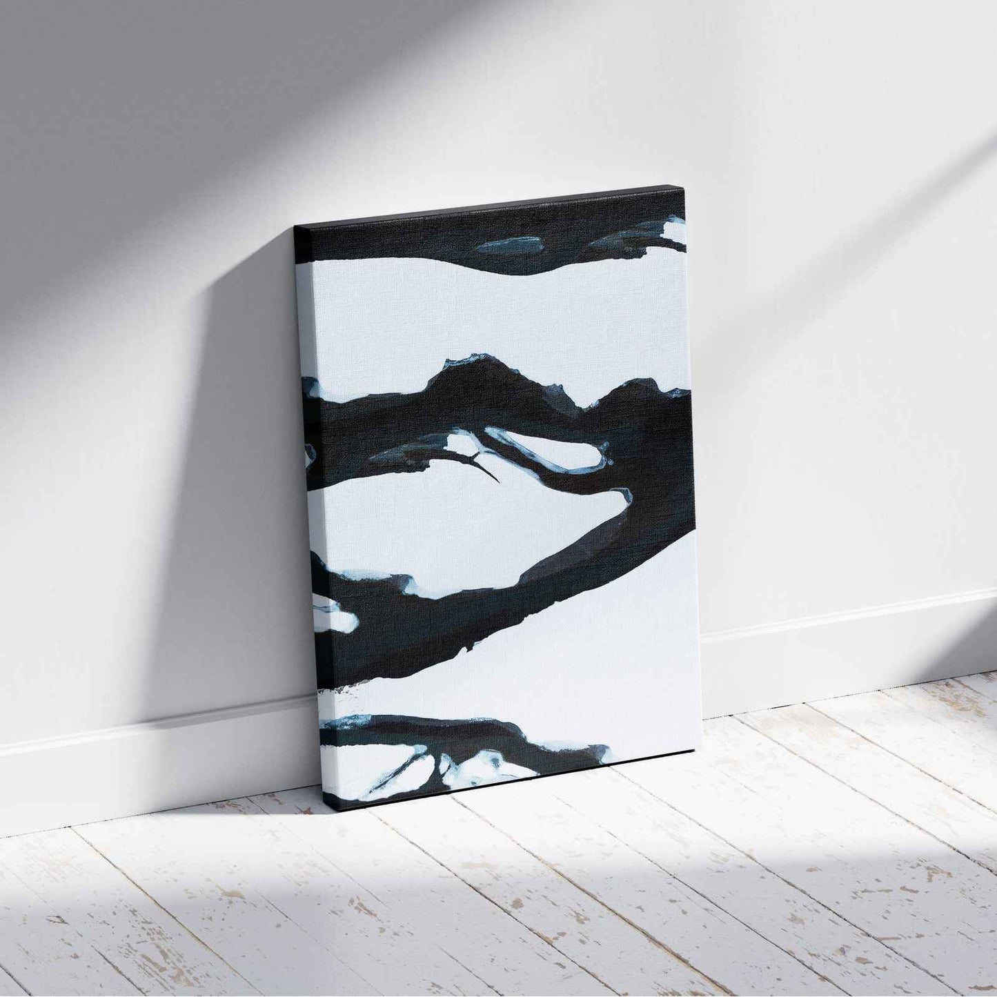 Black & White Abstract Ice Break - Framed Canvas Wall Art Print - House Prints