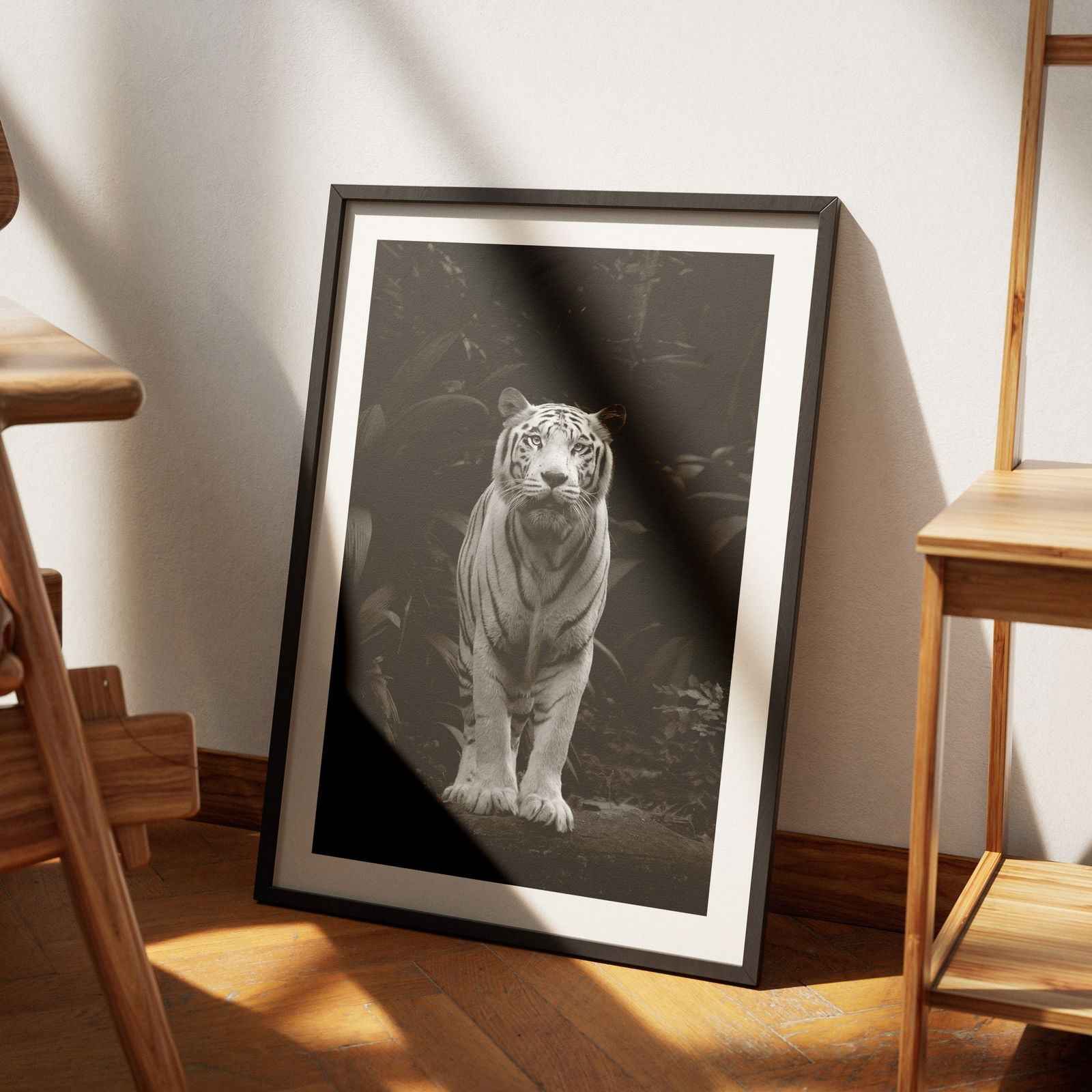 Black & White Tiger in the Jungle - Rolled Poster Wall Art Print | House Prints