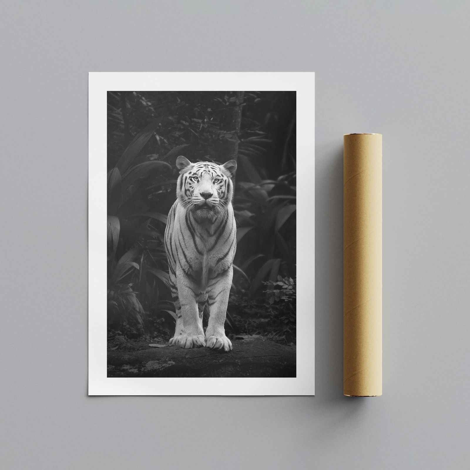 Black & White Tiger in the Jungle - Rolled Poster Wall Art Print | House Prints
