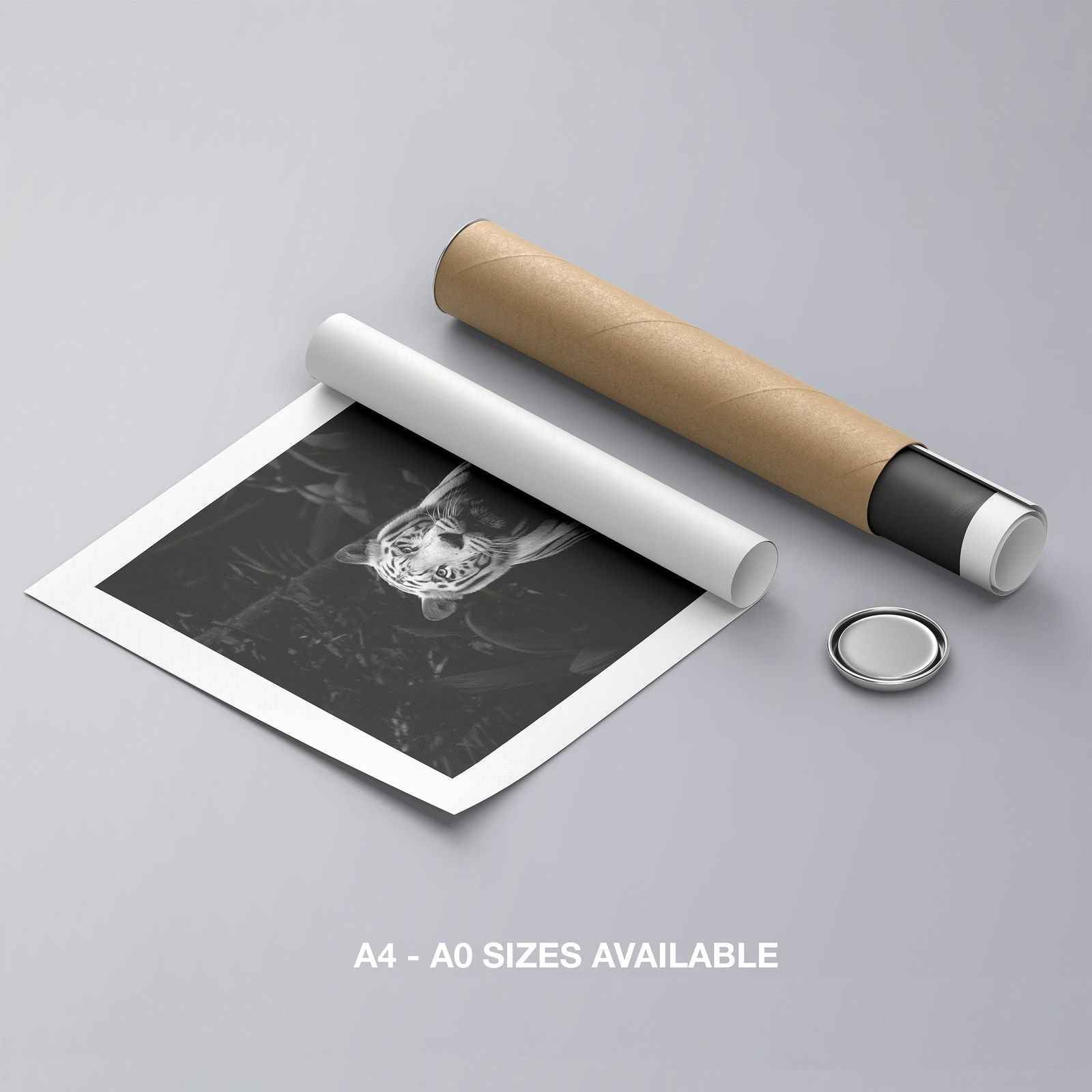 Black & White Tiger in the Jungle - Rolled Poster Wall Art Print | House Prints