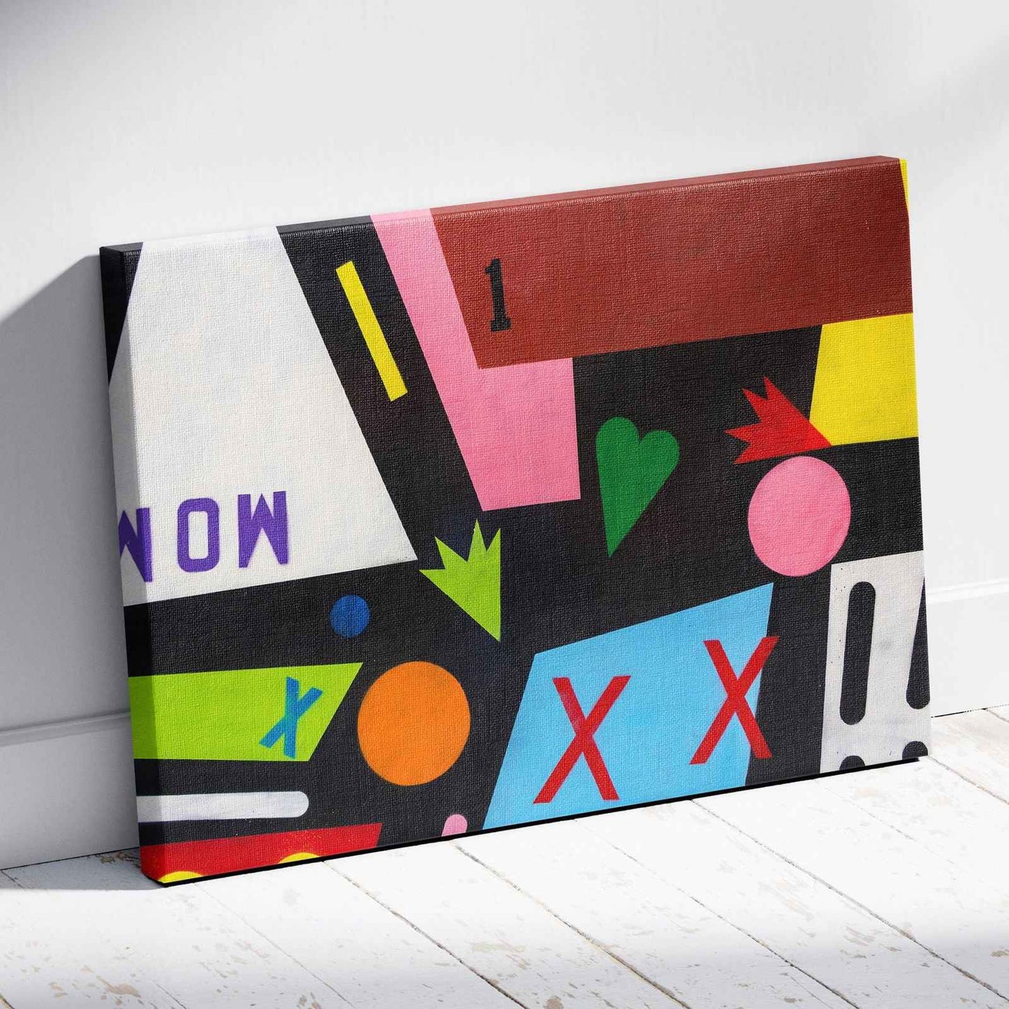 Colourful Abstract Shape Graffiti Art - Framed Canvas Wall Art Print - House Prints