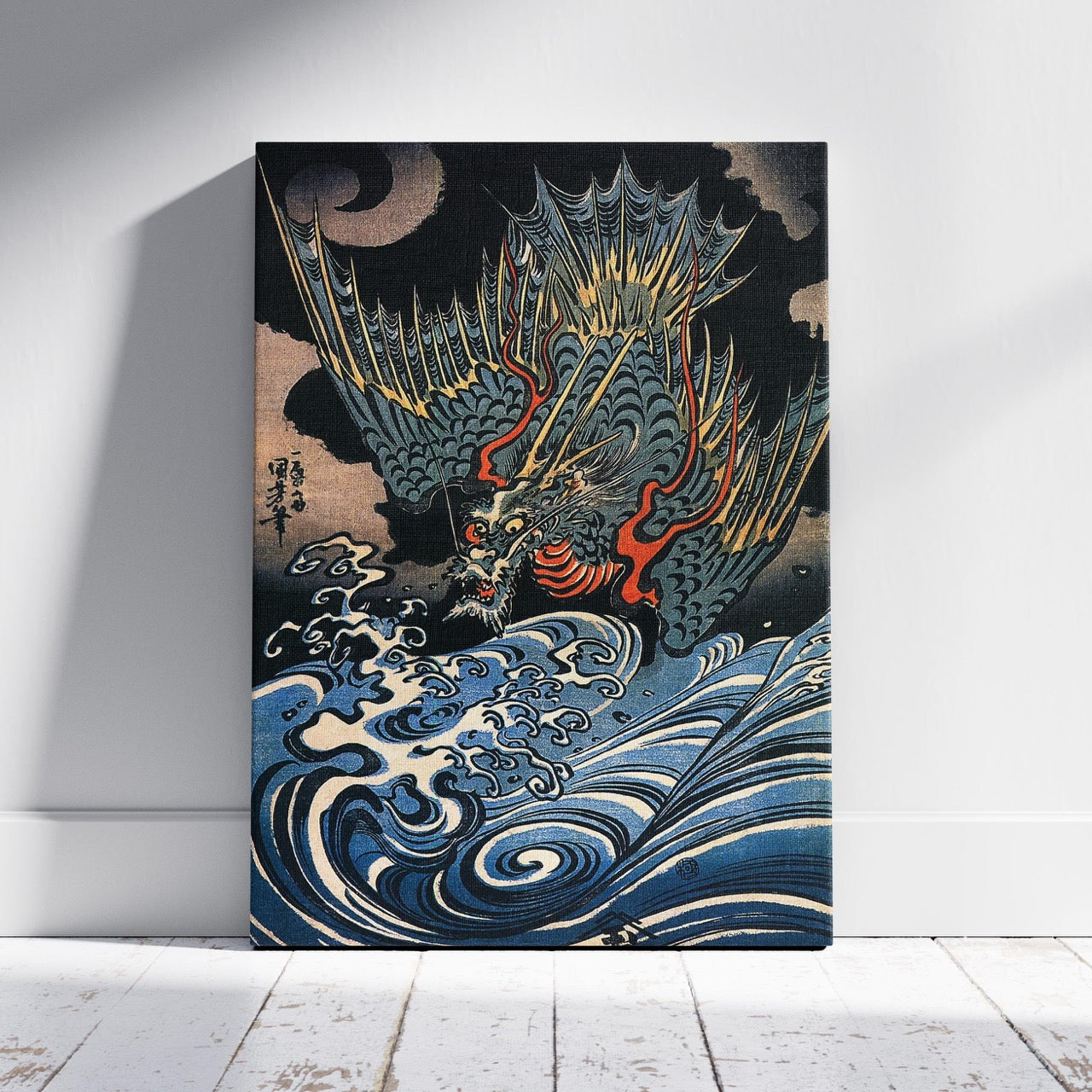 Dragon Flying Above Turbulent Waves - Utagawa Kuniyoshi - Framed Canvas Wall Art Print | House Prints