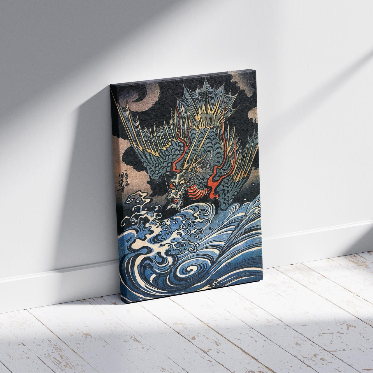 Dragon Flying Above Turbulent Waves - Utagawa Kuniyoshi - Framed Canvas Wall Art Print | House Prints