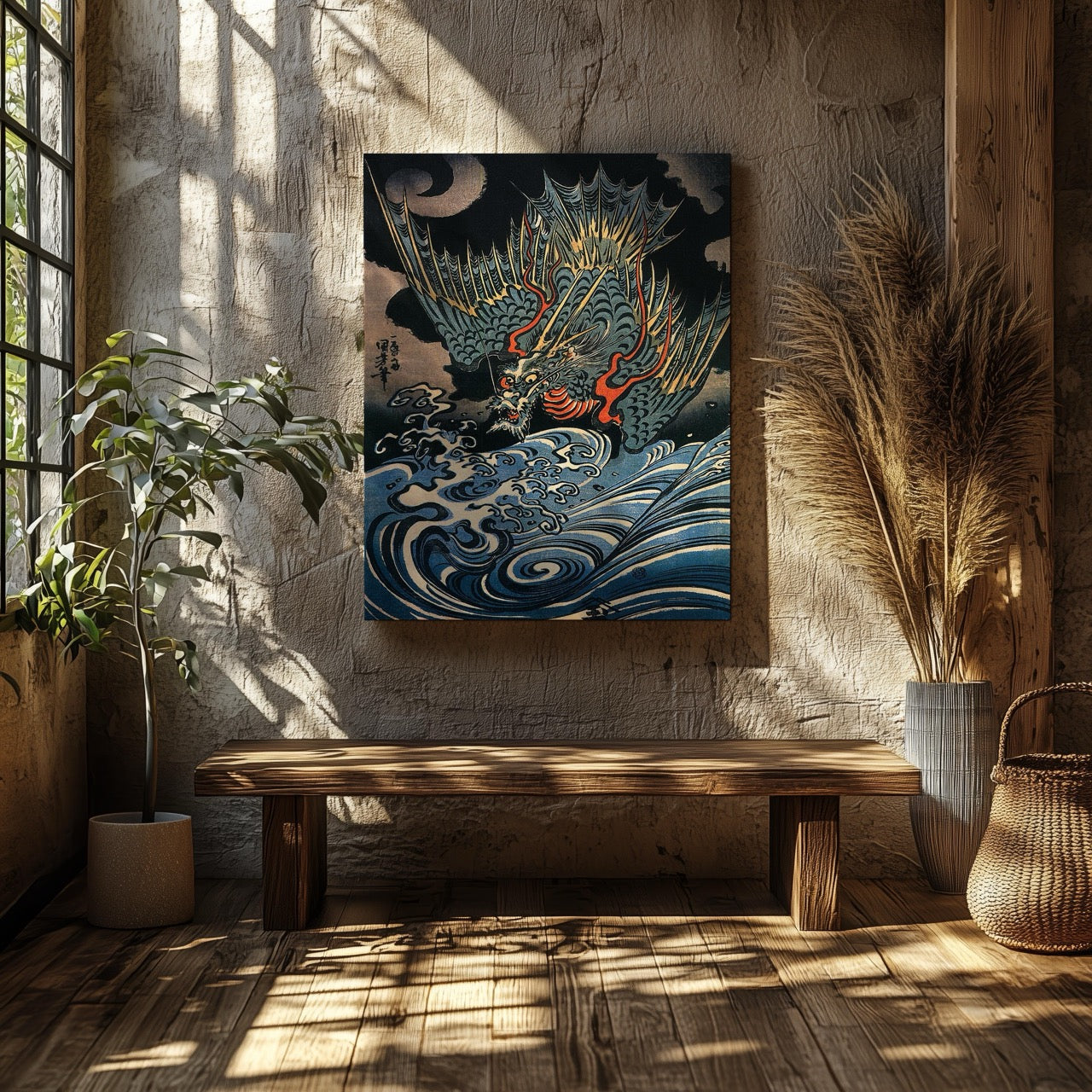 Dragon Flying Above Turbulent Waves - Utagawa Kuniyoshi - Framed Canvas Wall Art Print | House Prints