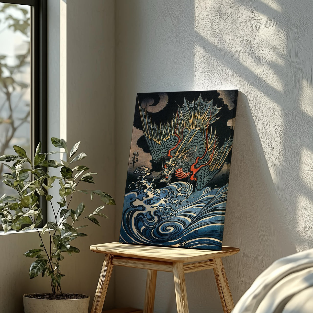 Dragon Flying Above Turbulent Waves - Utagawa Kuniyoshi - Framed Canvas Wall Art Print | House Prints