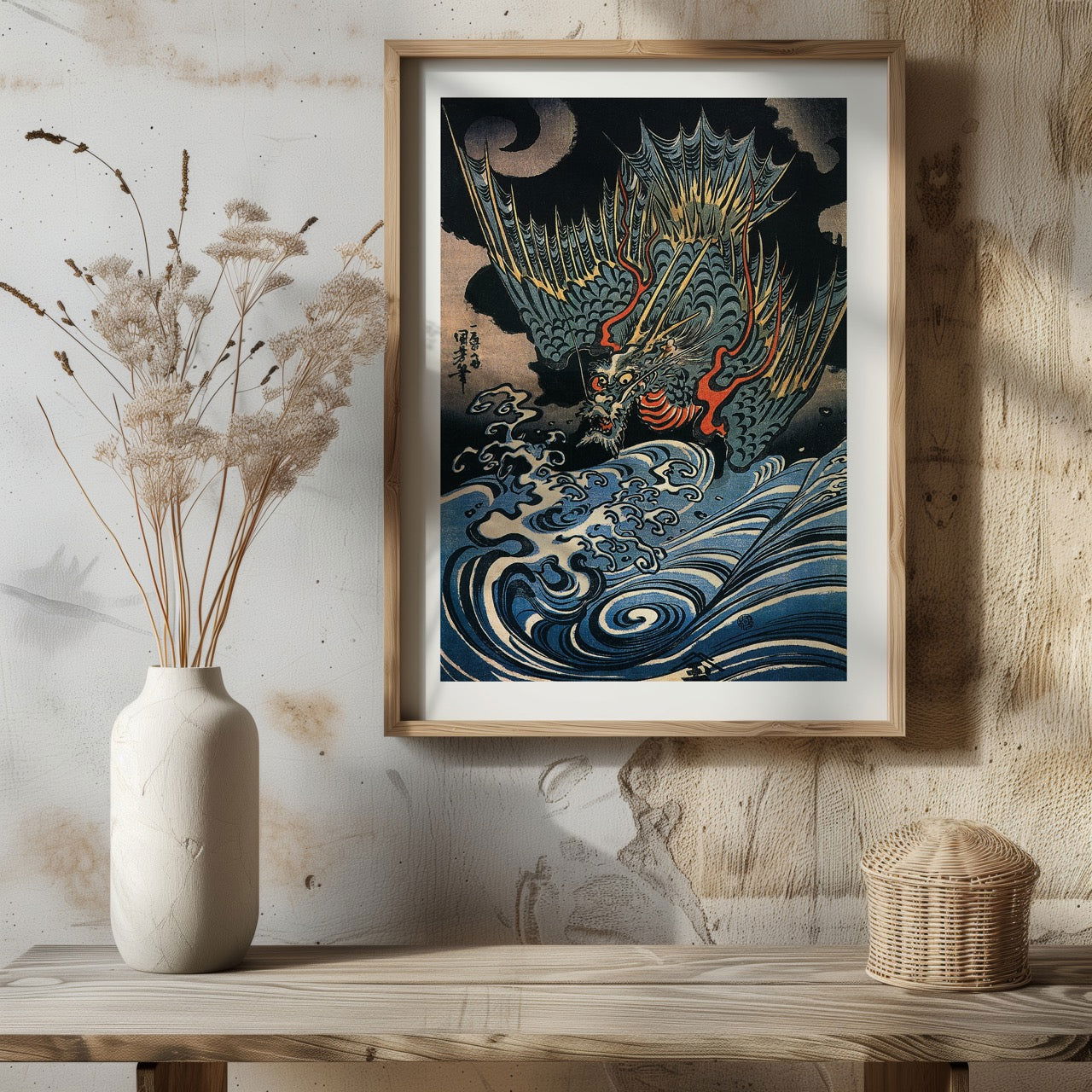 Dragon Flying Above Turbulent Waves - Utagawa Kuniyoshi - Rolled Poster Wall Art Print | House Prints