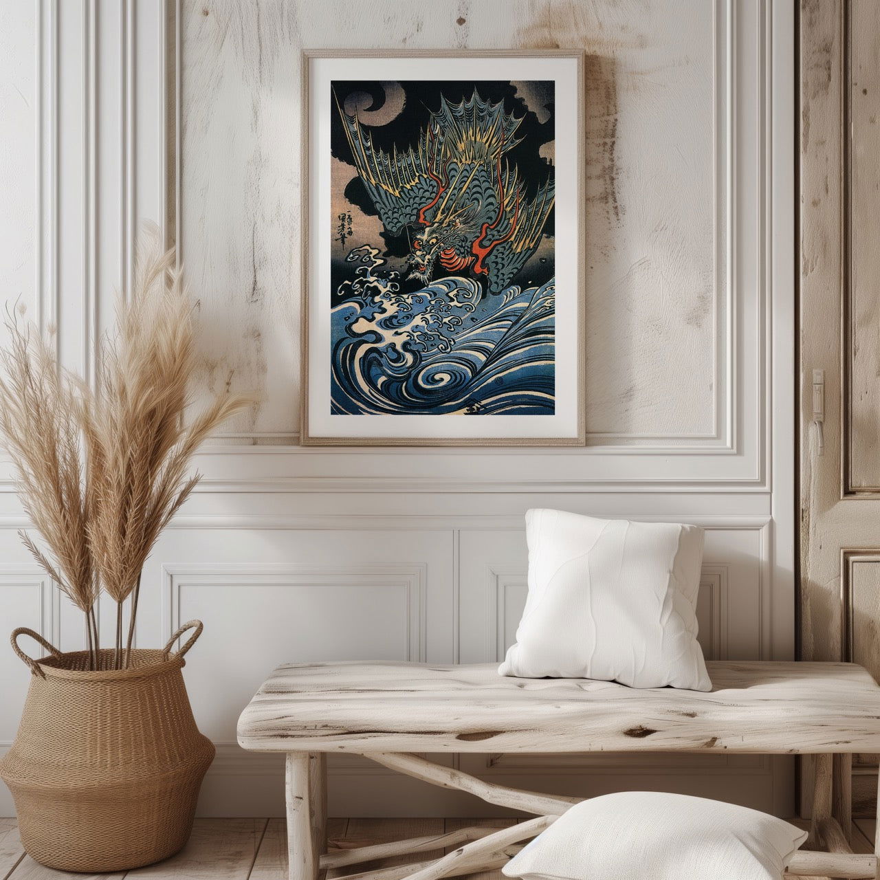 Dragon Flying Above Turbulent Waves - Utagawa Kuniyoshi - Rolled Poster Wall Art Print | House Prints