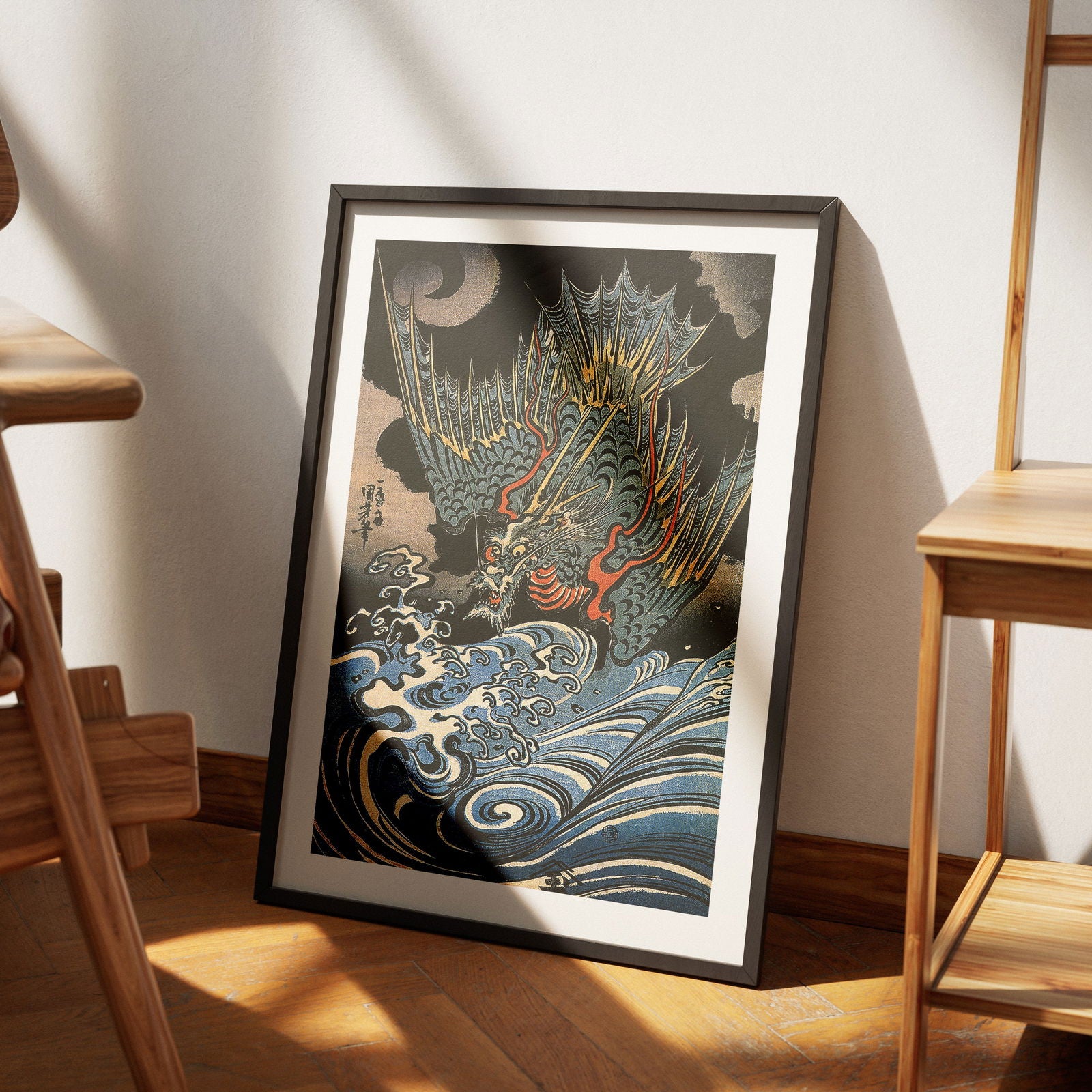 Dragon Flying Above Turbulent Waves - Utagawa Kuniyoshi - Rolled Poster Wall Art Print | House Prints
