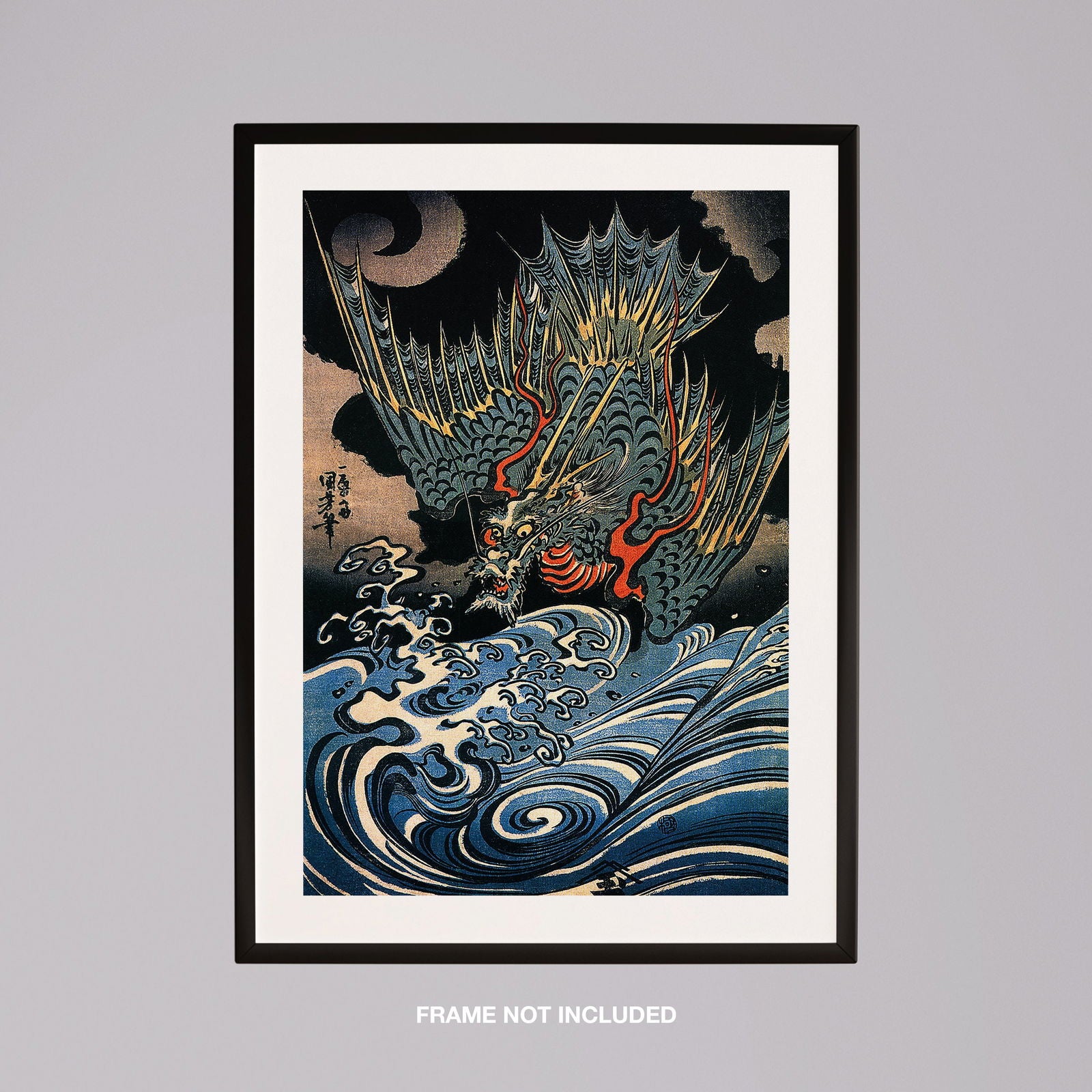 Dragon Flying Above Turbulent Waves - Utagawa Kuniyoshi - Rolled Poster Wall Art Print | House Prints