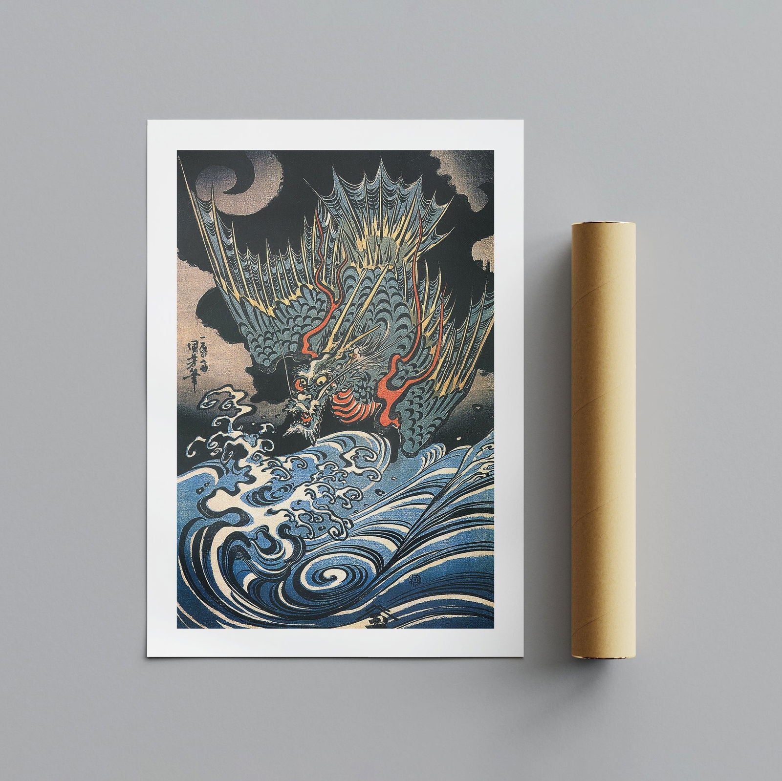 Dragon Flying Above Turbulent Waves - Utagawa Kuniyoshi - Rolled Poster Wall Art Print | House Prints