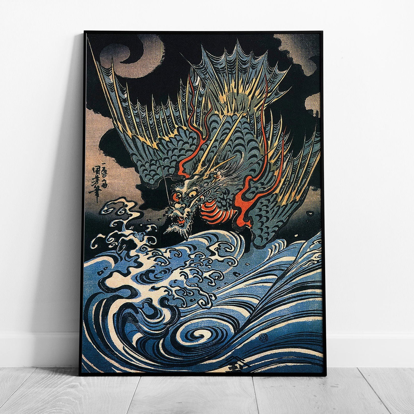 Dragon Flying Above Turbulent Waves - Utagawa Kuniyoshi - Rolled Poster Wall Art Print | House Prints