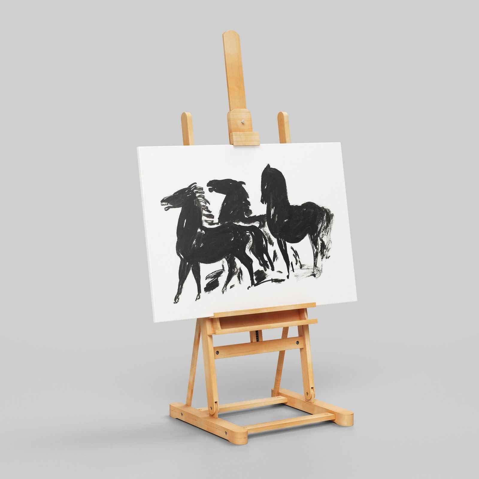 Drie Zwarte Paarden Staand Naar Links Kijkend - Leo Gestel - Framed Canvas Wall Art Print | House Prints