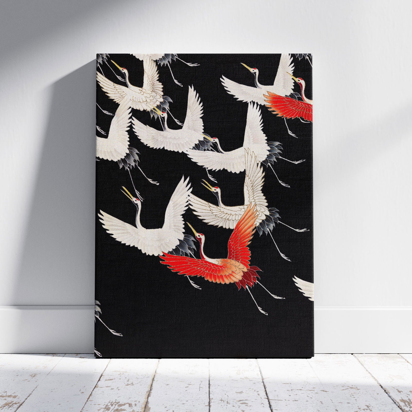 Furisode with a Myriad of Flying Cranes - Framed Canvas Wall Art Print | House Prints
