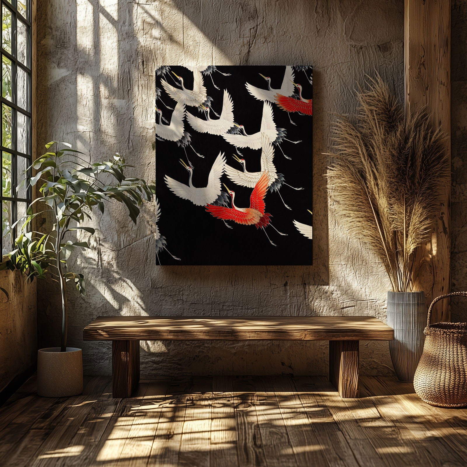 Furisode with a Myriad of Flying Cranes - Framed Canvas Wall Art Print | House Prints