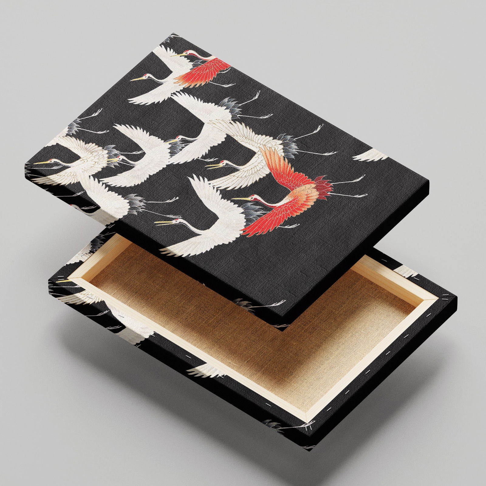 Furisode with a Myriad of Flying Cranes - Framed Canvas Wall Art Print | House Prints