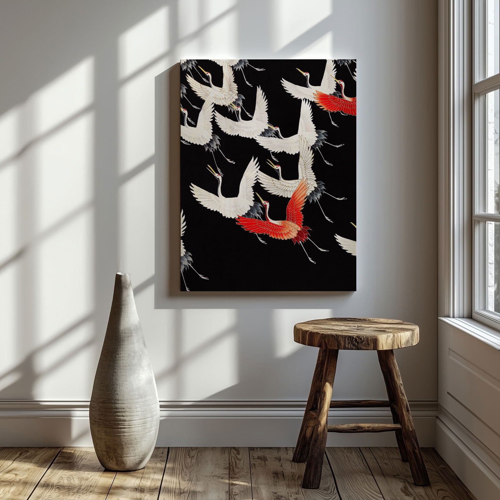 Furisode with a Myriad of Flying Cranes - Framed Canvas Wall Art Print | House Prints