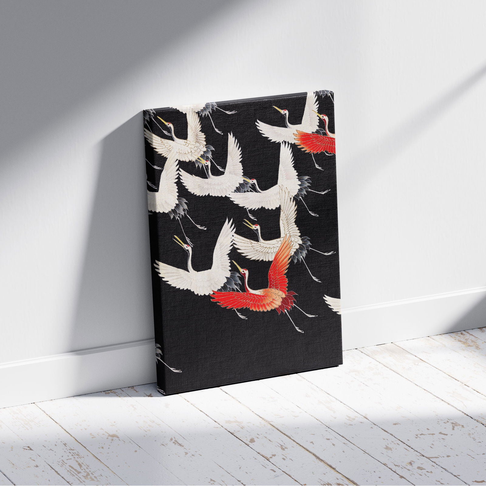 Furisode with a Myriad of Flying Cranes - Framed Canvas Wall Art Print | House Prints