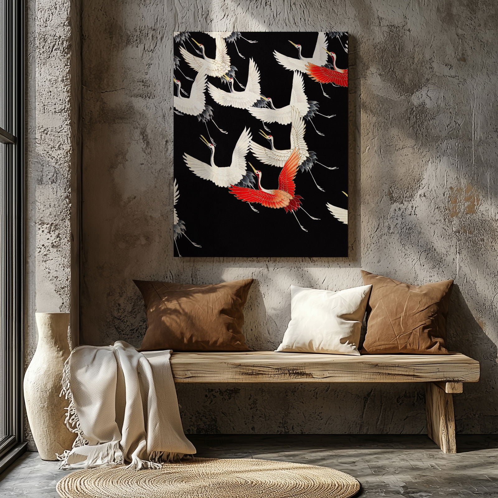 Furisode with a Myriad of Flying Cranes - Framed Canvas Wall Art Print | House Prints