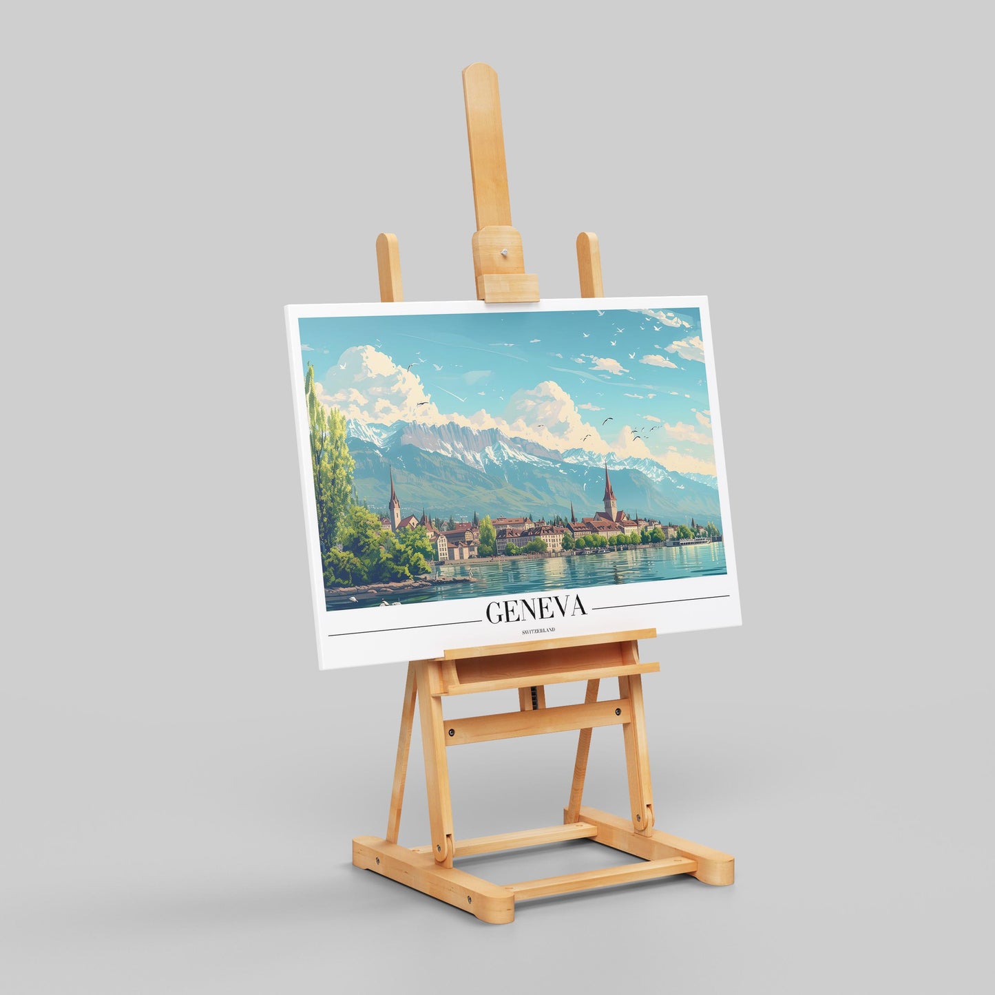 Geneva Switzerland World City Travel Art - Framed Canvas Wall Art Print - House Prints