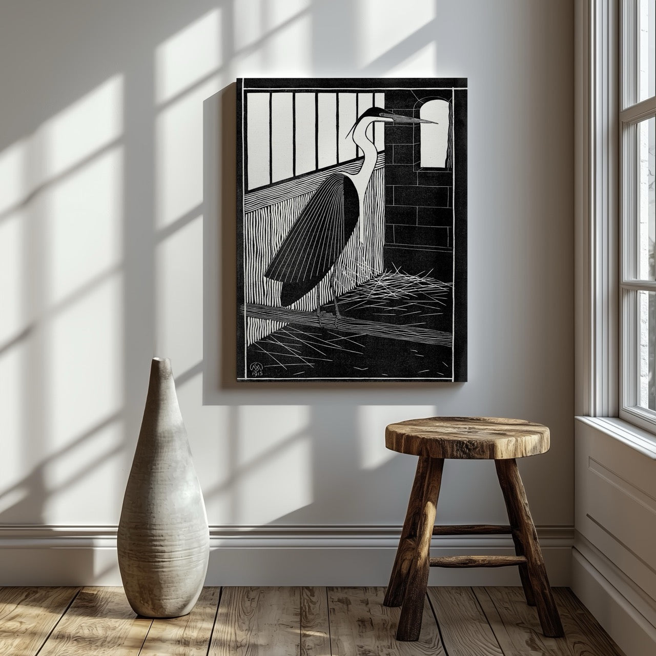 Giant Heron (Reuzenreiger) - Samuel Jessurun de Mesquita - Framed Canvas Wall Art Print | House Prints