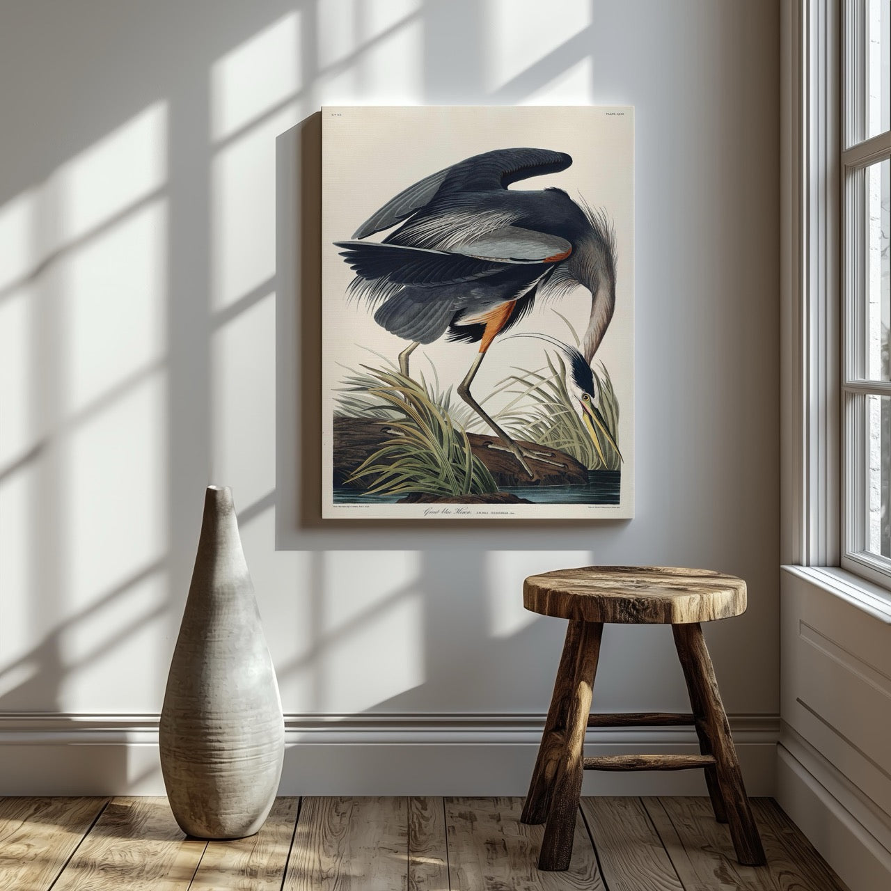 Great Blue Heron Of America - John James Audubon - Framed Canvas Wall Art Print | House Prints