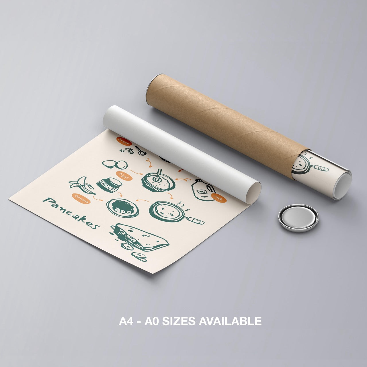 Pancake Recipe with Kitchen Ingredients - Rolled Poster Wall Art Print - House Prints