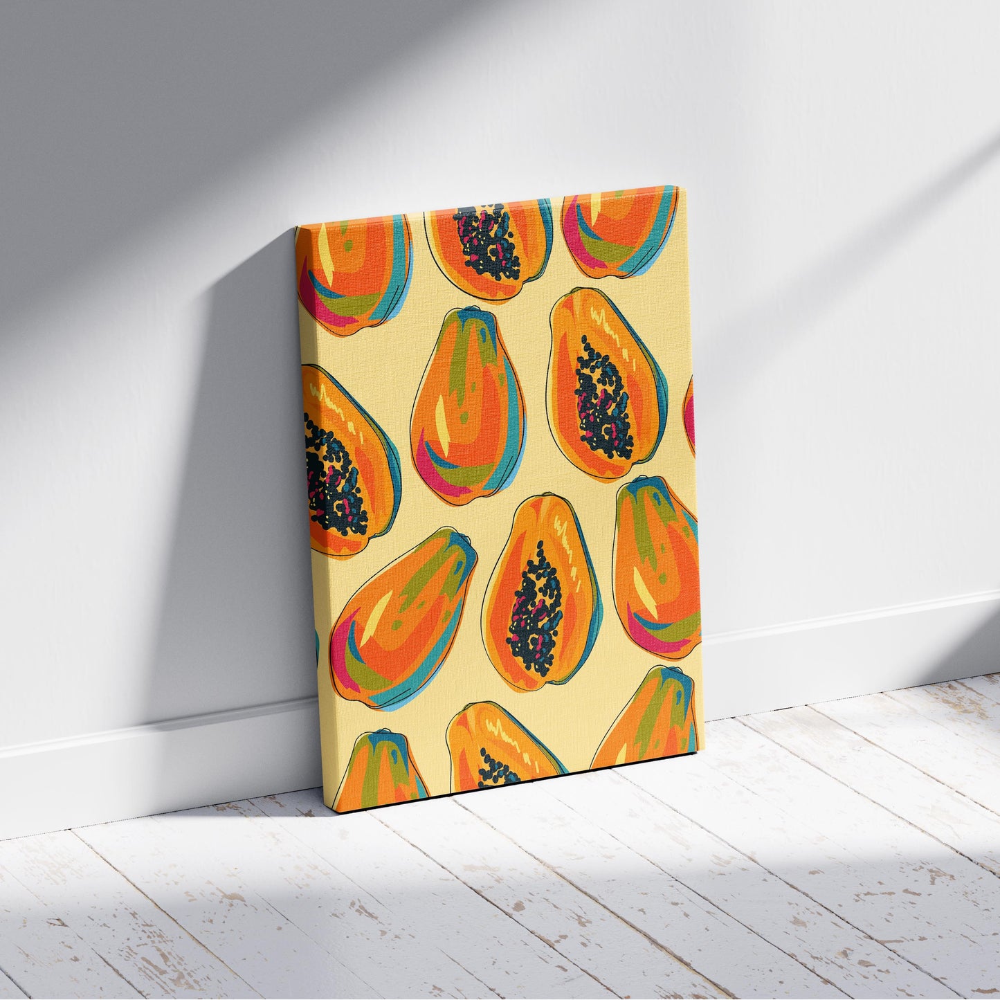 Tropical Papaya Paradise Pattern - Framed Canvas Wall Art Print - House Prints