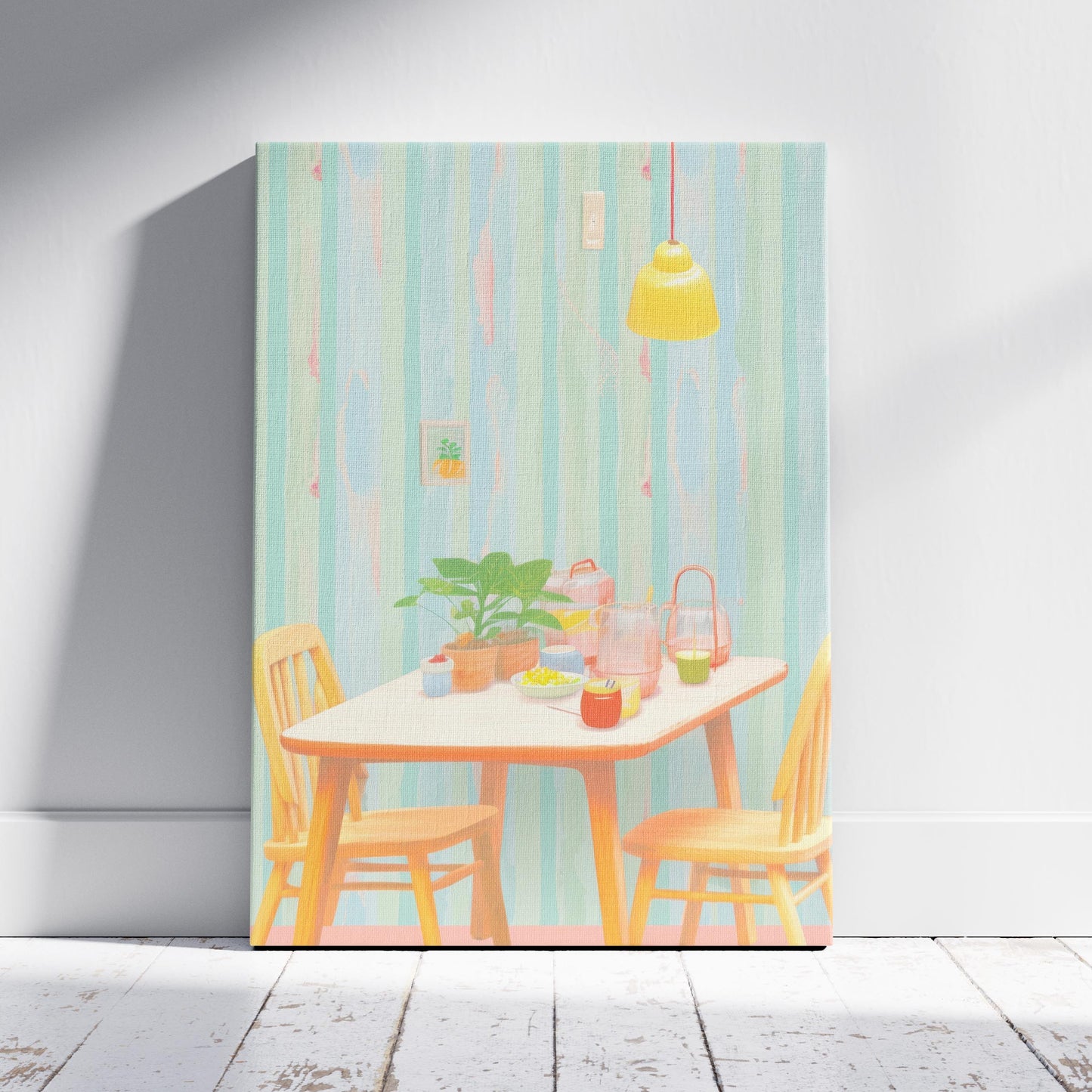 Cozy Pastel Breakfast Nook Scene - Framed Canvas Wall Art Print - House Prints