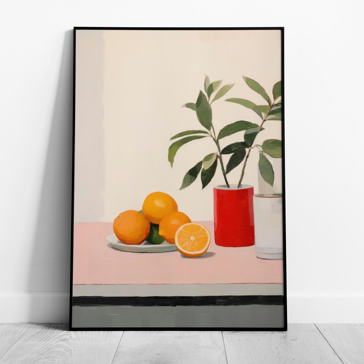 Citrus Oranges and Red Vase Still Life - Rolled Poster Wall Art Print - House Prints
