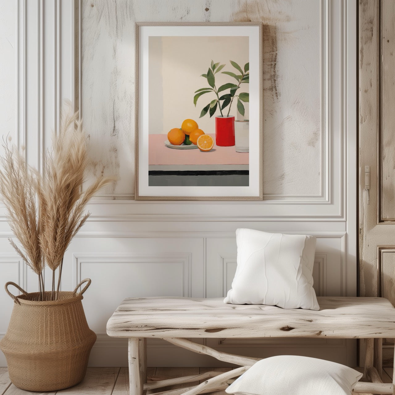 Citrus Oranges and Red Vase Still Life - Rolled Poster Wall Art Print - House Prints