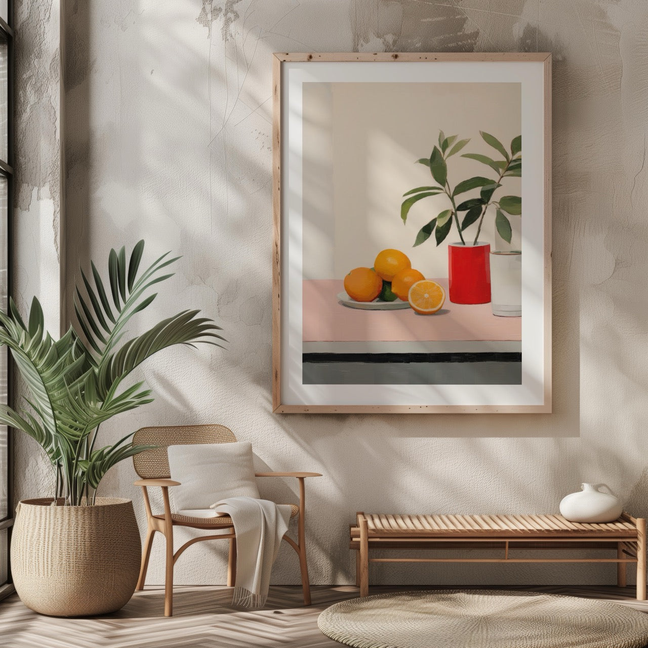 Citrus Oranges and Red Vase Still Life - Rolled Poster Wall Art Print - House Prints